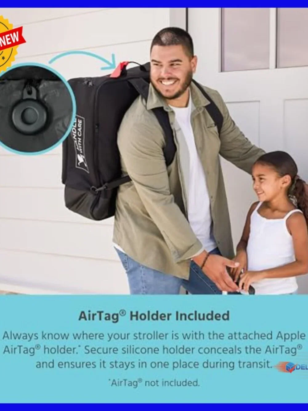Padded Compact Stroller Travel Bag, AirTag Compatible, Backpack Straps